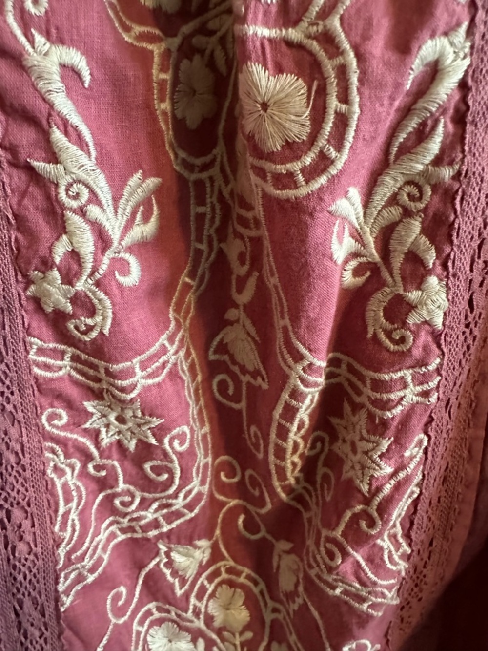 Boho Pink Embroidered Peasant Blouse large off shoulder elastic hem top - Picture 2 of 3
